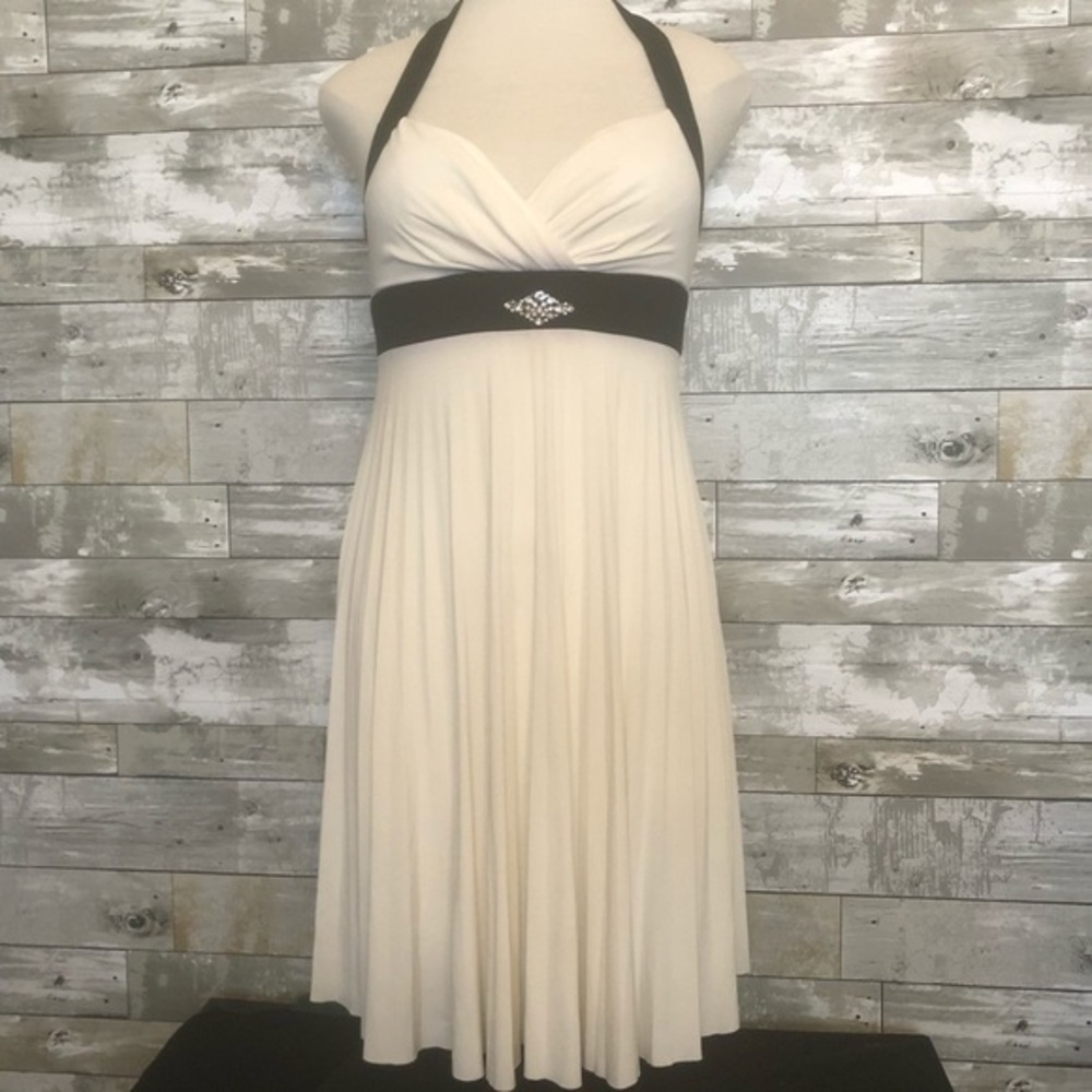 Sz 7/8 B Darlin Halter Dress w/ Rhinestone Brooch Pin